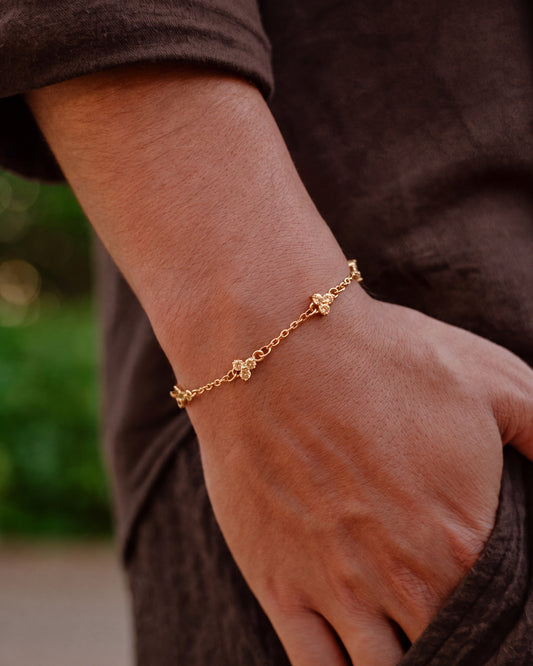 Yaluum Astra champagne moissanite gold bracelet – worn on wrist