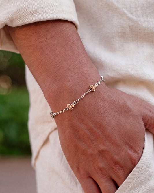 Yaluum Astra champagne moissanite silver bracelet – worn on wrist