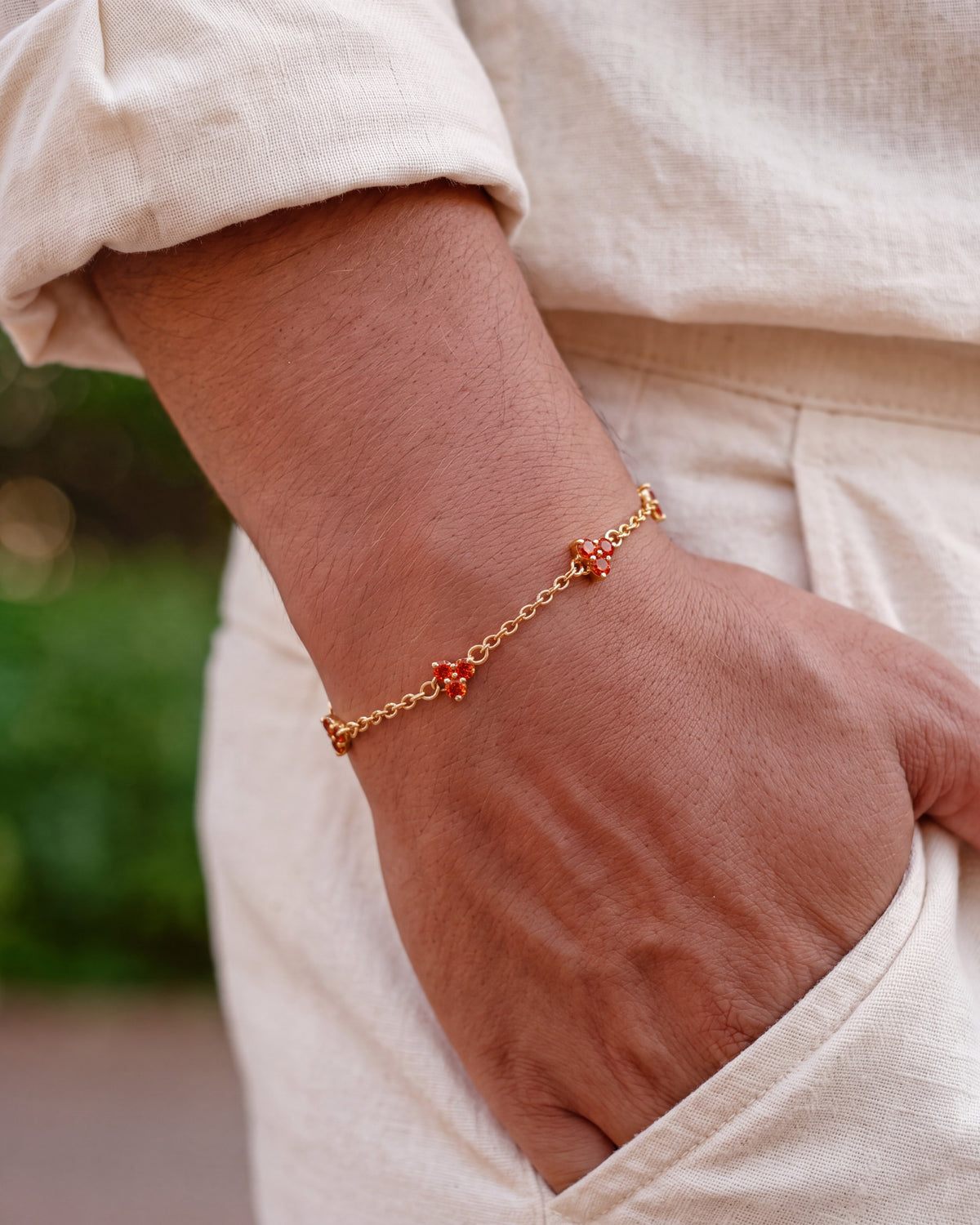 Yaluum Astra ember moissanite gold bracelet – worn on wrist