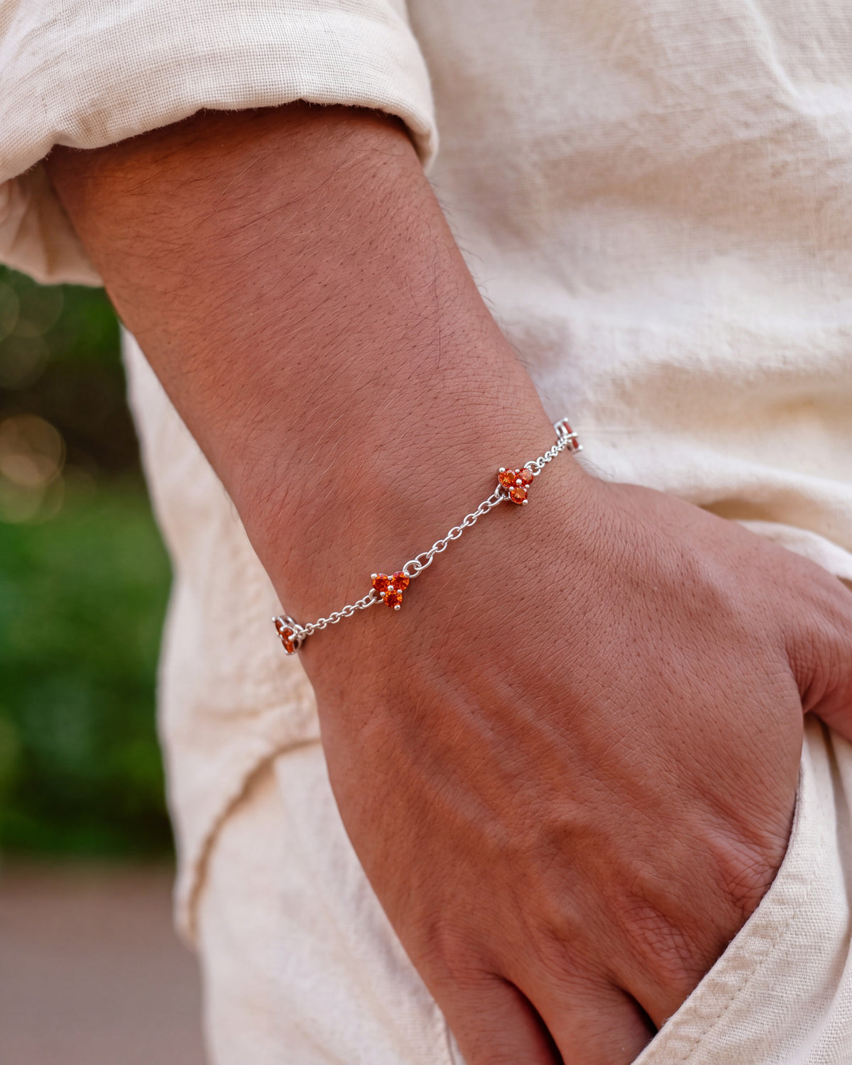 Yaluum Astra ember moissanite silver bracelet – worn on wrist