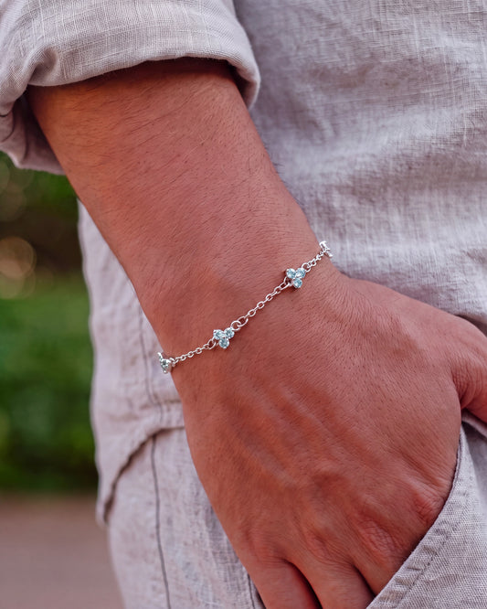 Yaluum Astra glacier moissanite silver bracelet – worn on wrist