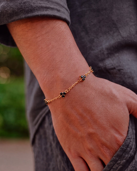 Yaluum Astra onyx moissanite gold bracelet – worn on wrist