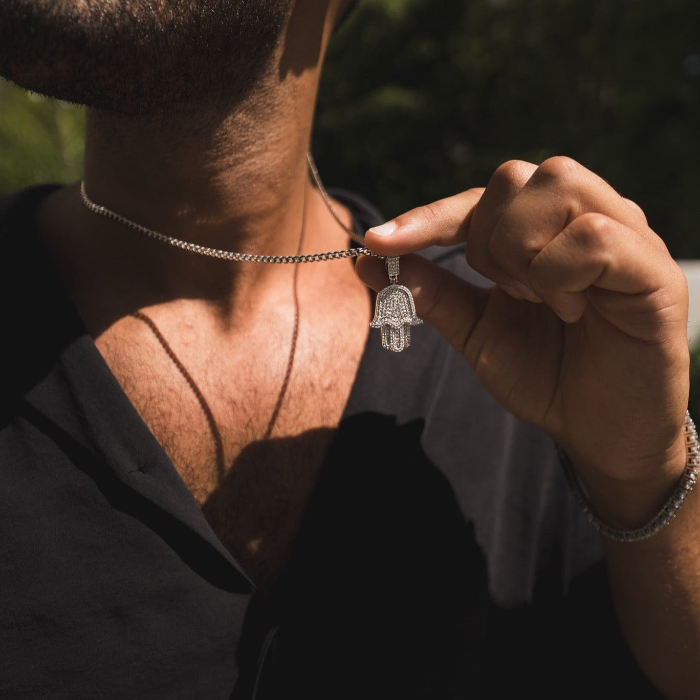 Iced Hamsa Pendant